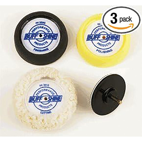 TRI PACK BUFF KIT No. TP325W includes three pads and a backing plate TP325SW