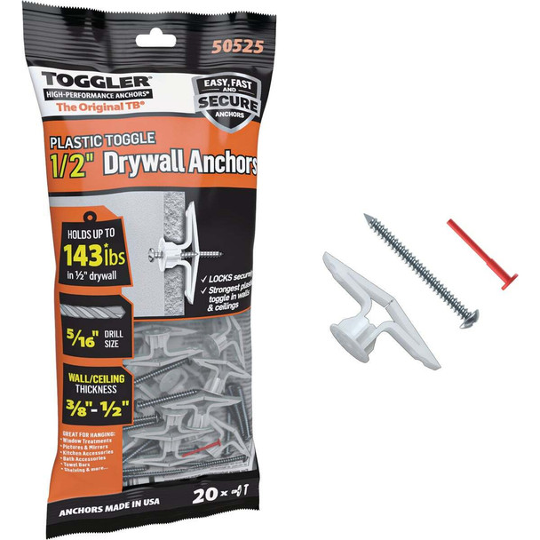 Toggler #8 x 1-1/2 In. Plastic Hollow Wall Anchors (20-Count) 50525