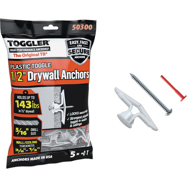 Toggler #8 x 1-1/2 In. Plastic Hollow Wall Anchors (5-Count) 50300