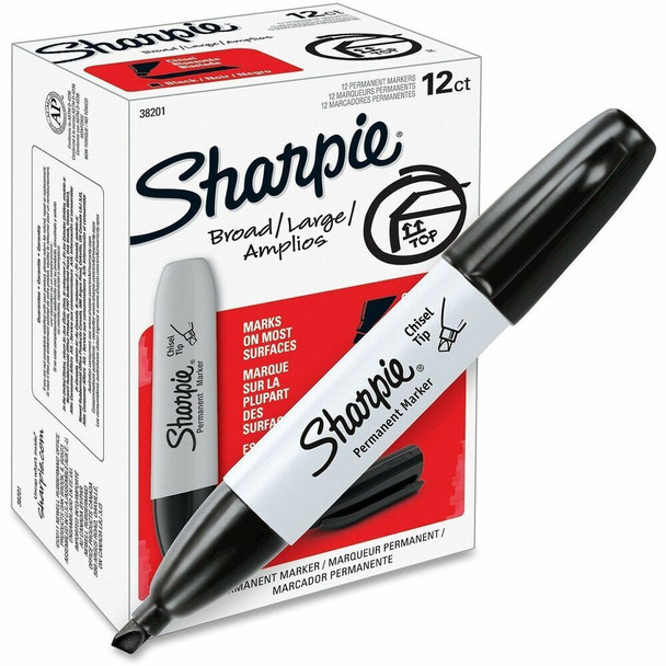 Sharpie Large Barrel Permanent Markers - Black Ink - Alcohol Based - 12 / Dozen