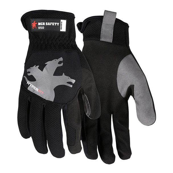 MCR Safety® HyperFit Mechanics Gloves, Large, Black, 1/Pair