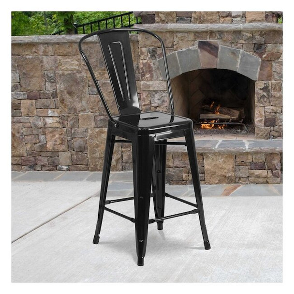 4 " High Black Metal Counter Height Stool, PK4