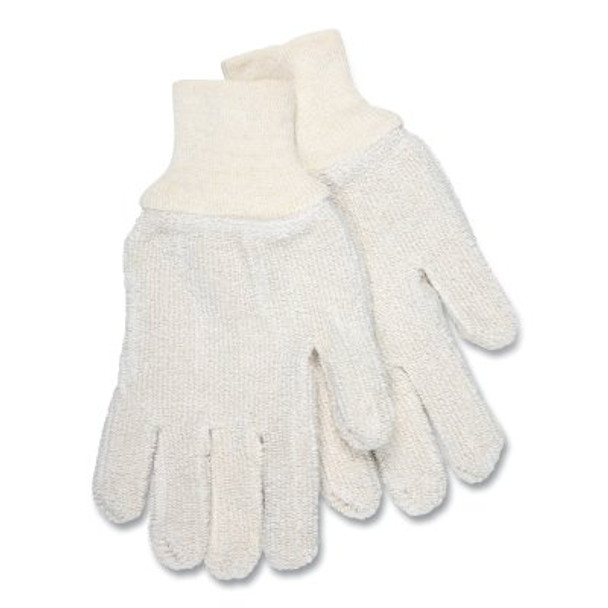 Terrycloth Reversible Work Gloves, Large, Natural, Knit-Wrist Cuff, 24 oz Cotton/Polyester