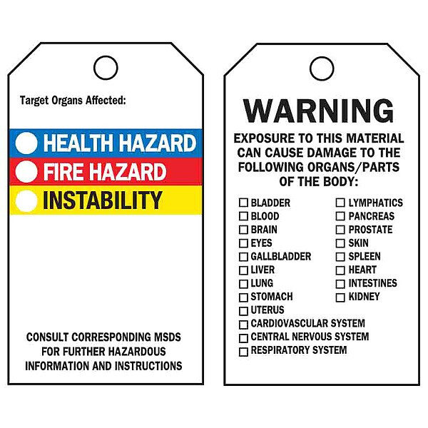 Brady Tag,Vinyl,Target Organs Affected,PK25, 76229 76229