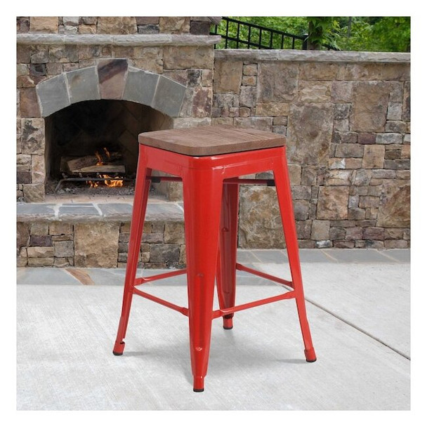 Flash Furniture Red Metal Counter Stool,24", PK4 4-CH-31320-24-RED-WD-GG
