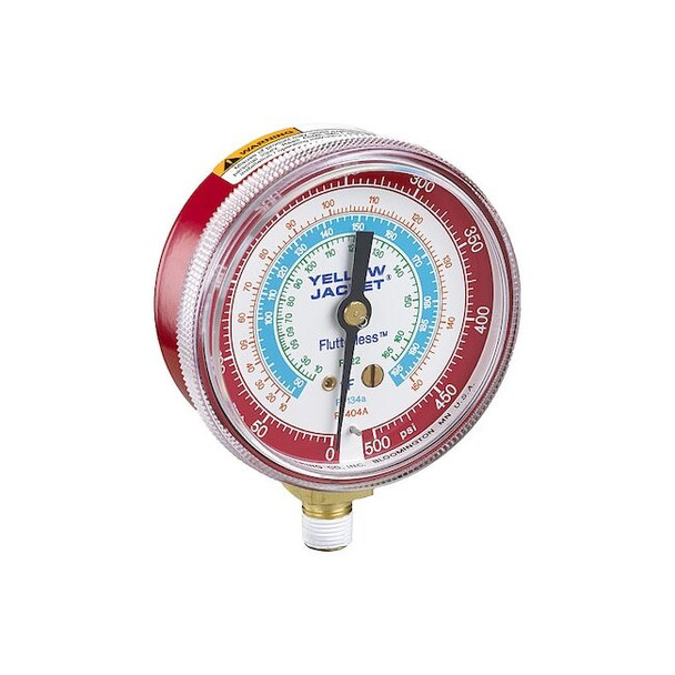 Yellow Jacket High Side Gauge, 2 1/2 in Dia, Red 49015