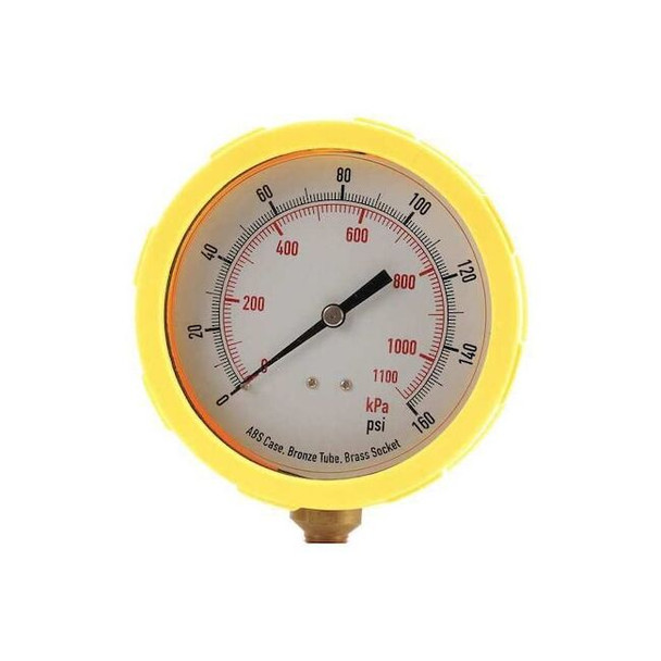 Industrial Pressure Gauge, 0 to 160 psi, 4 in Dial, 1/4 in NPT, Bottom Location