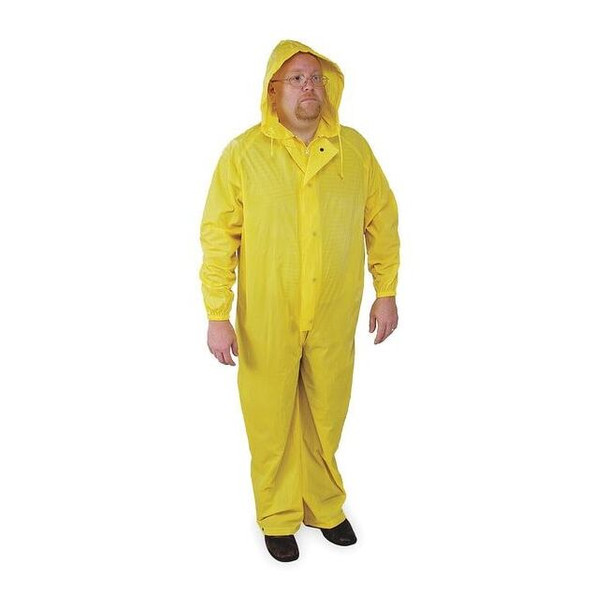 Coverall Rainsuit with Hood, PVC, 10 mil Thick, Attached, Yellow, 4XL