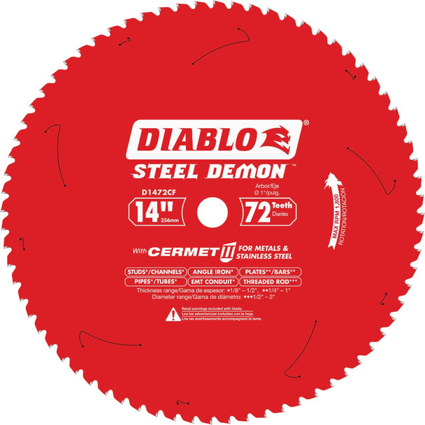 Diablo Steel Demon 14 In. 72-Tooth Cermet II Medium Metal Track Saw Blade