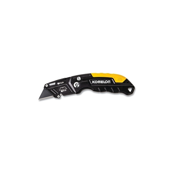 Folding Utility Cutter Knife, 4 in L, Straight Blade, Stainless Steel, Aluminum Handle, Black/Yellow