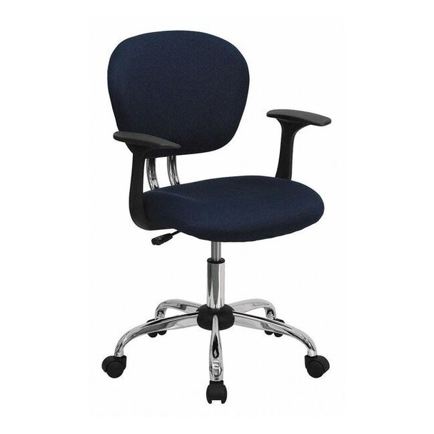 Mesh Task Chair, 17-1/4" to 21", Fixed Arms, Navy