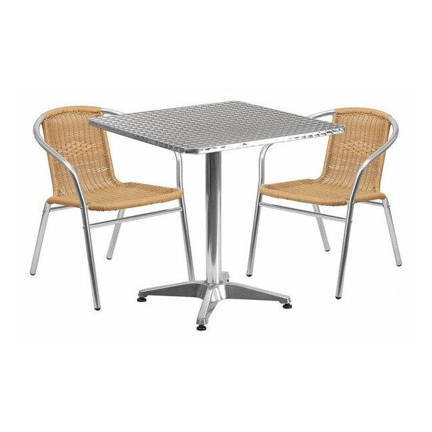 Square Table Set, Aluminum, Plastic, Rattan, Stainless Steel, Grey