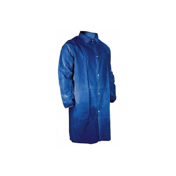Disposable Lab Coat, Polypropylene, Snaps Closure, Blue, 4XL, 25 PK