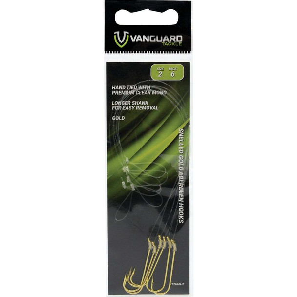 Vanguard Size 2 Snelled Gold Aberdeen Hooks with Mono Line (6-Pack) V8660