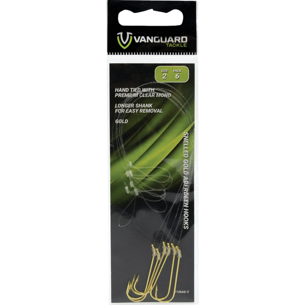 Vanguard Size 2 Snelled Gold Aberdeen Hooks (6-Pack) V126AG-2
