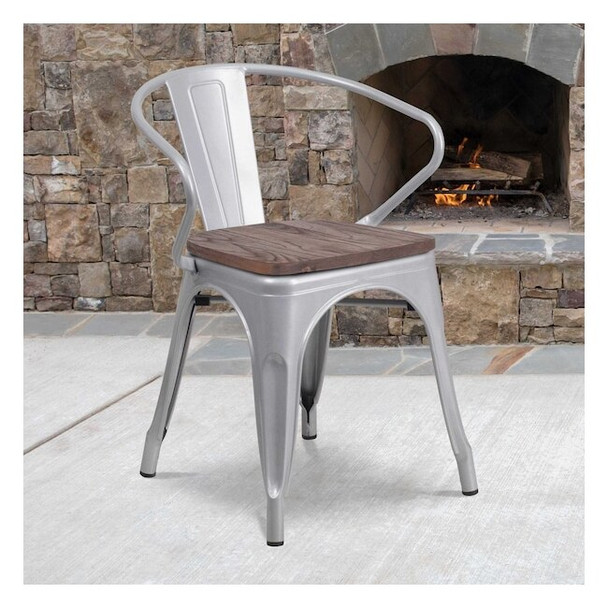Flash Furniture Metal Chair with Arms,Silver CH-31270-SIL-WD-GG