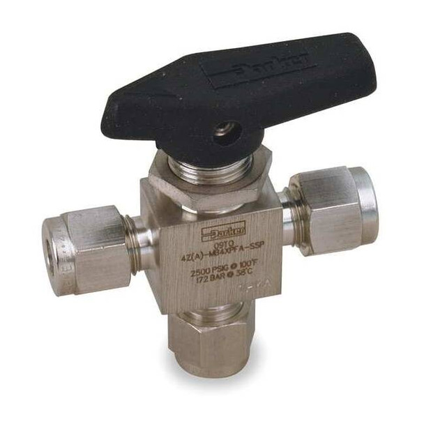 Parker 1/2" Compr Stainless Steel Mini Ball Valve 3-Way 8A-MB8XPFA-SSP