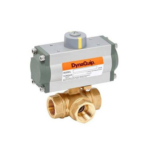 Dynaquip Controls 1/2" FNPT Brass Pneumatic Ball Valve 3-Way PYHG3AUSR05210A
