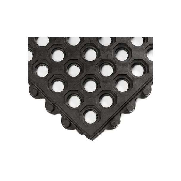 Wearwell Interlocking Drainage Mat Tile, 5/8 in Thickness, 3 ft L, Black 572