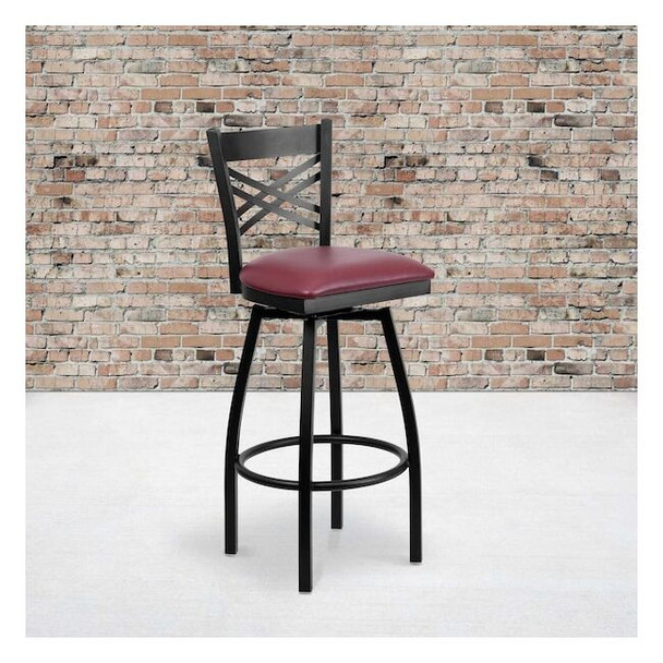 Flash Furniture Black X Swivel Stool-Burg Seat,PK2 2-XU-6F8B-XSWVL-BURV-GG