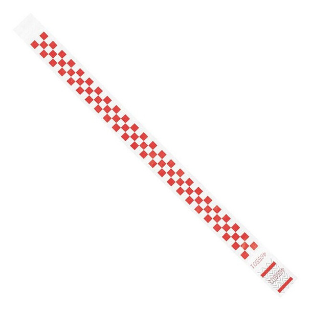 Tyvek Wristbands, 3/4" x 10", Red Checkerboard, PK500 WR103RD