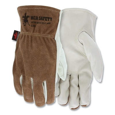 Unlined Drivers Gloves, Cow Grain Leather, Large, Keystone Thumb, Beige/Brown