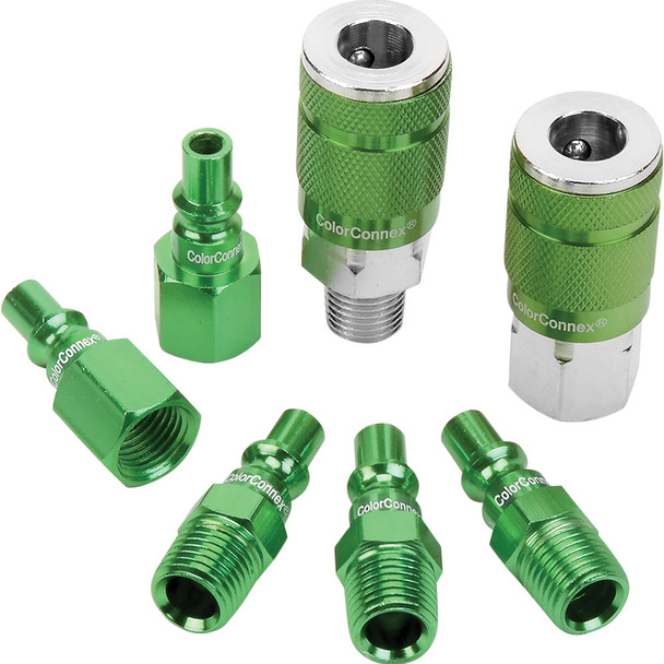ColorConnex® Coupler and Plug Kit, 7-Piece, Type B, 1/4" Body, 1/4" NPT, Green A71457B