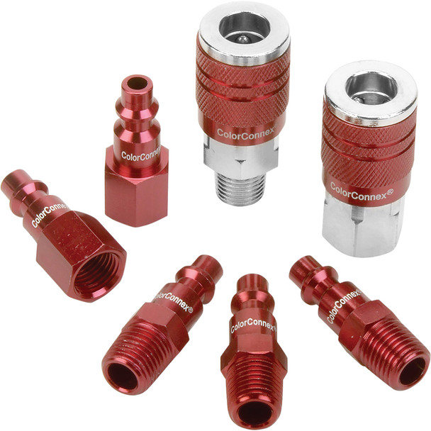ColorConnex® Coupler and Plug Kit, 7-Piece, Type D, 1/4" Body, 1/4" NPT, Red A73457D