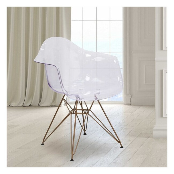 Allure Series Transparent Side Chair with Gold Base,PK2