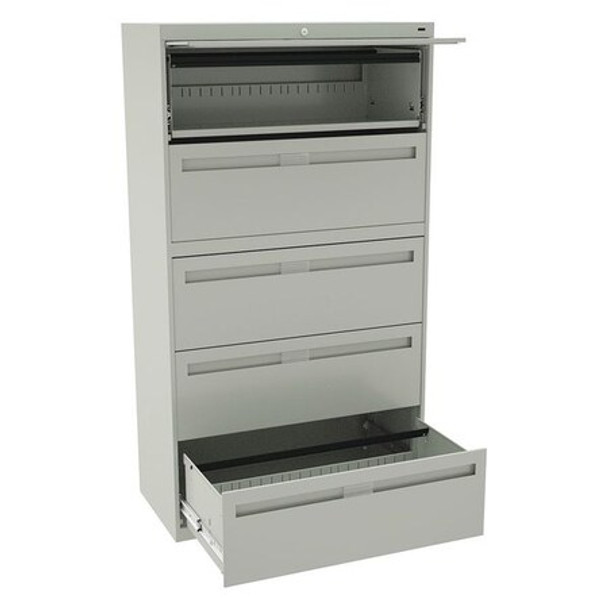 Tennsco 36 in W 5 Drawer Lateral File Cabinet, Light Gray LPL3660L50 LGHT GREY