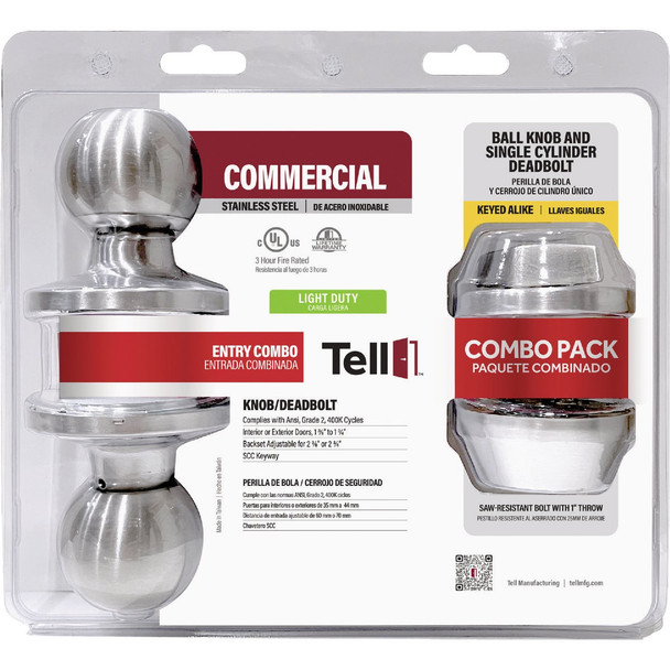 Tell Commercial Empire Stainless Steel Entry Knob & Deadbolt Pack CL103949