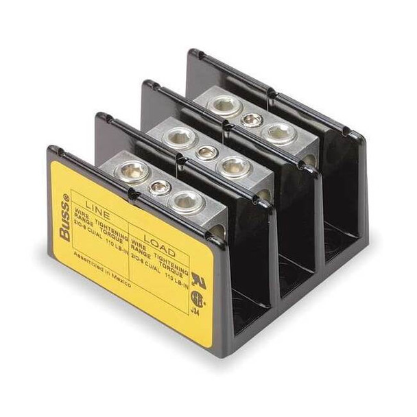 Miniature Power Distribution Block, Open, 3 Pole, 175 A Copper, 600 V AC/DC