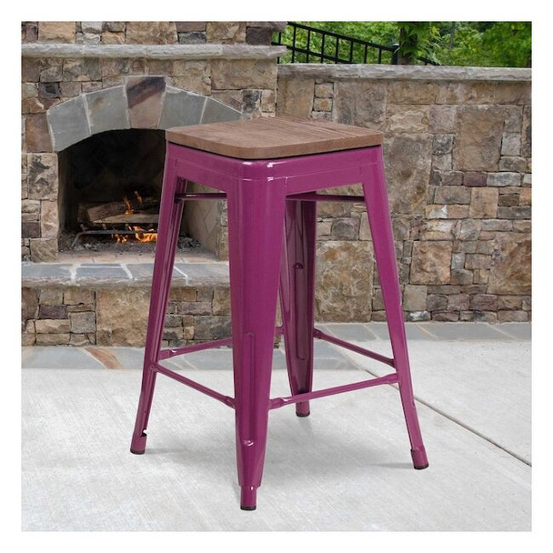 Flash Furniture No Back Metal Stool,24",Purple ET-BT3503-24-PUR-WD-GG