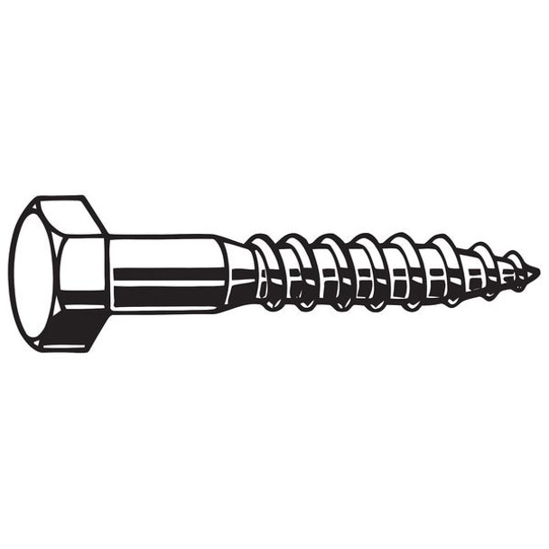 Lag Screw, 5/8 in, 10 in, Steel, Zinc Plated Hex External Hex Drive, 5 PK