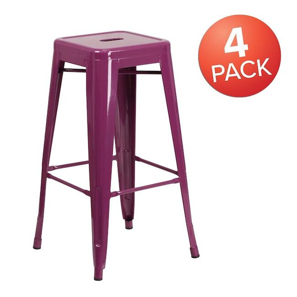 4 " High Backless Purple Metal Barstool, PK4