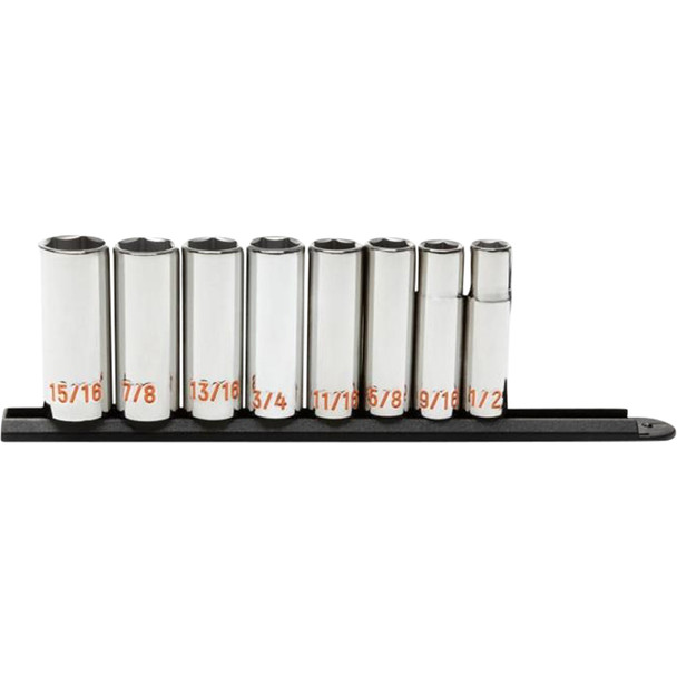 8 Piece 1/2" Drive 6 Point SAE Hi-Viz Deep Socket Set 80705H