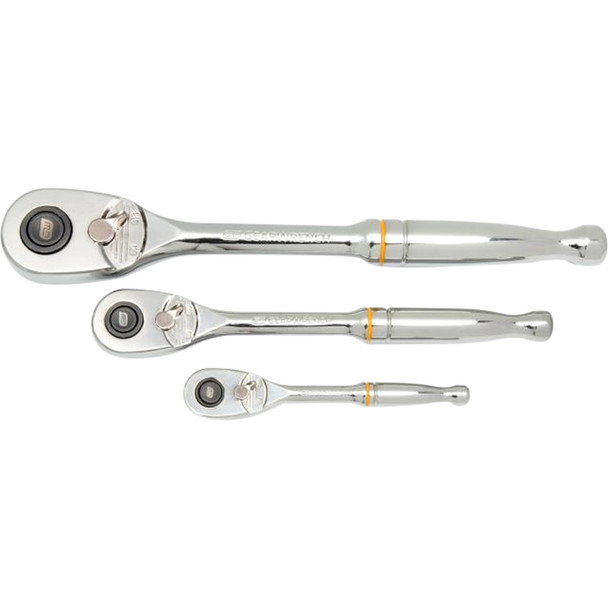3 Piece 1/4", 3/8” & 1/2" Drive 90-Tooth Quick Release Teardrop Ratchet Set 81310T