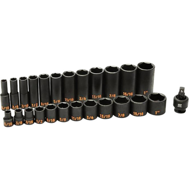 25 Piece 3/8" Drive 6 Point SAE Hi-Viz Standard & Deep Impact Socket Set 84919H