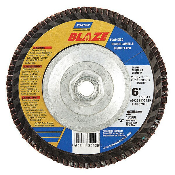 Norton Abrasives Flap Disc,Medium,60 Grit,6" dia. 66261132129