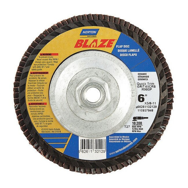 Norton Abrasives Flap Disc,Medium,60 Grit,6" dia. 66261132129