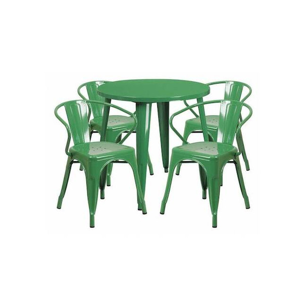 Flash Furniture Green Metal Set,30RD CH-51090TH-4-18ARM-GN-GG