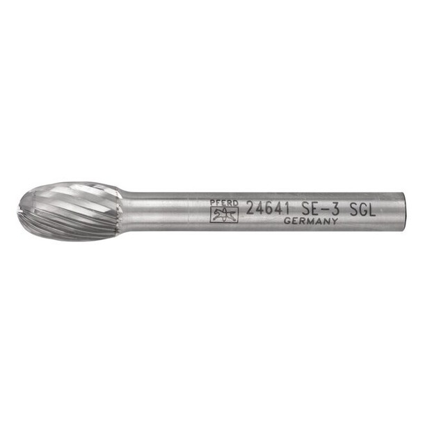 Carbide Bur - Oval Shape, SGL Cut - 3/8" x 5/8" x 1/4" Shank - SE-3