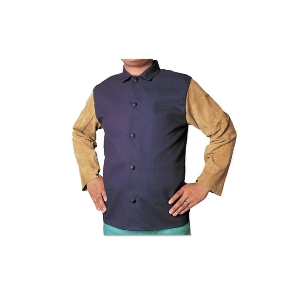 Leather/FR Sateen Combo Jacket, Medium, Blue/Tan