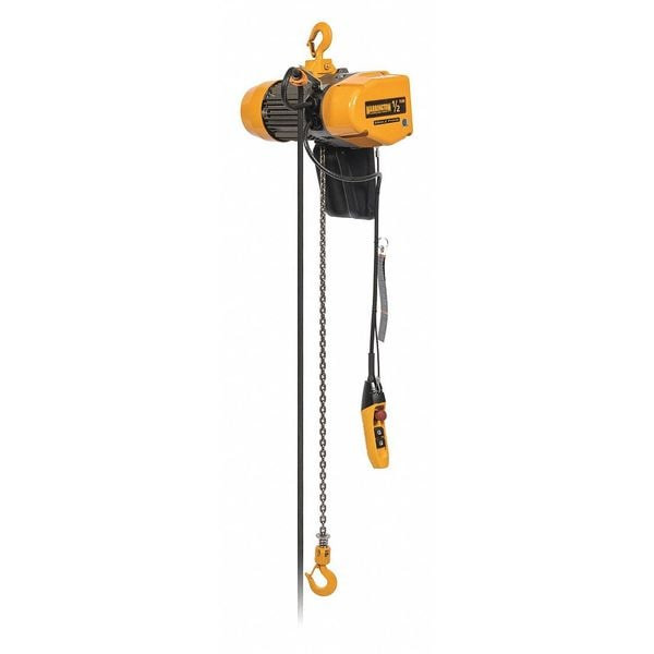 Electric Chain Hoist, 250 lb, 10 ft, Hook Mounted - No Trolley, 115V AC, Yellow