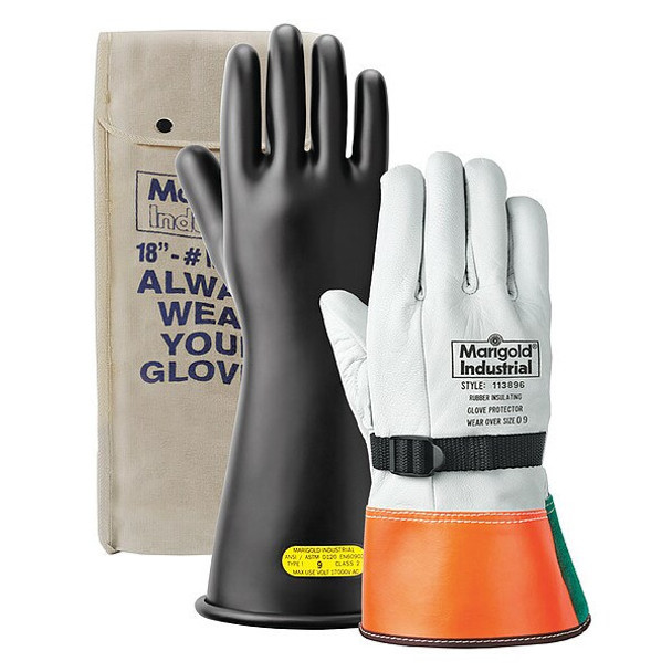 Ansell Glove Kit, Rubber, 11" Length, Black, Size 10 RIG0011B-KIT