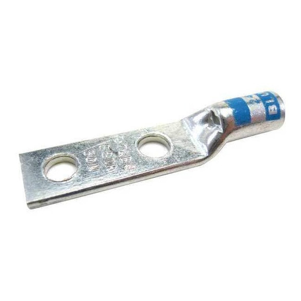 Two-Hole Compression Lug, 6 AWG Max, #10 Stud, Short Barrel, Copper, Blue