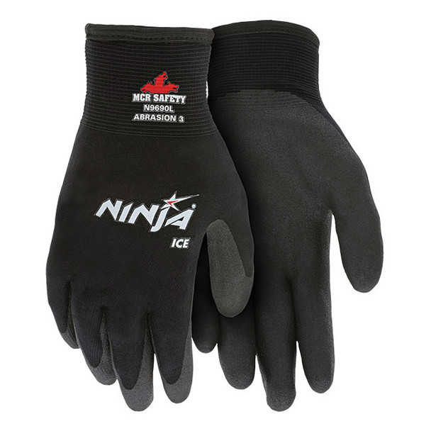 MCR Safety® Ninja® Ice Gloves, Medium, Black, 12/Pair