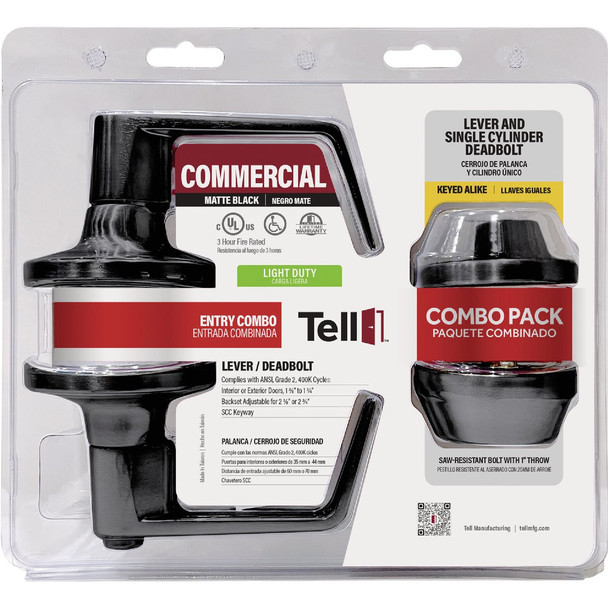 Tell Commercial Cortland Matte Black Entry Lever & Deadbolt Pack CL103954