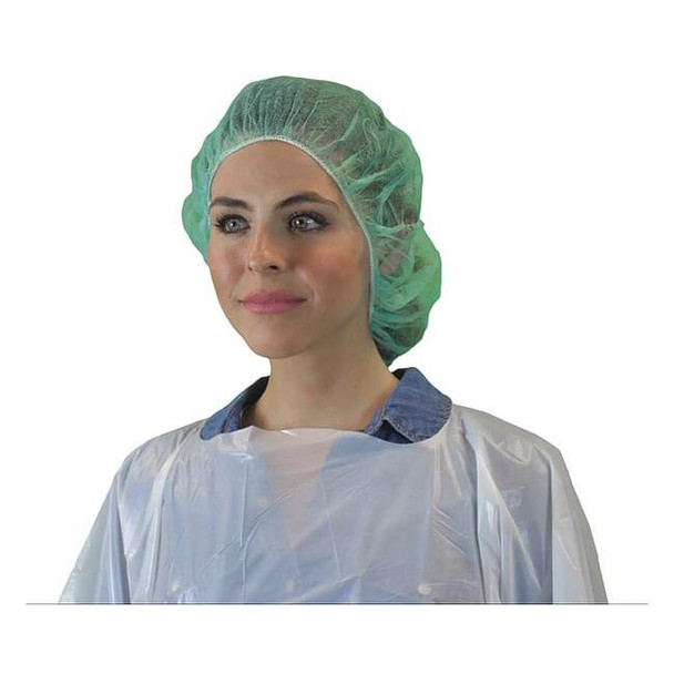 Bouffant Cap, Polypropylene, 21 in Dia., Green, M, 1000 PK
