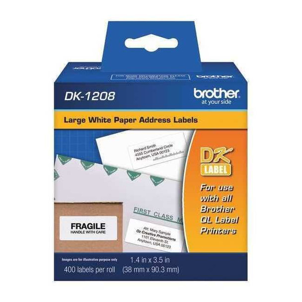 Brother Printer Label, Black/White, Labels/Roll: 400 DK1208